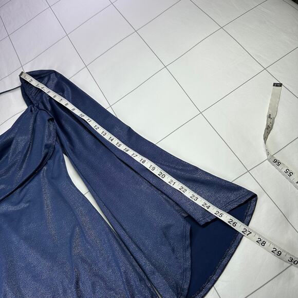 Lucy in the Sky Dress Womens Medium Blue Foil Flare Sleeve Mini Party Drape - Picture 11 of 11